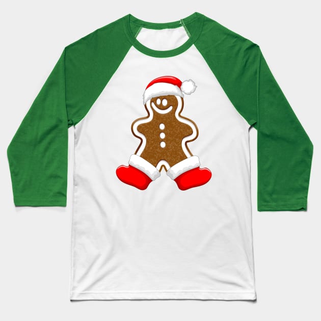 Gingerbread Man Christmas Santa Claus Cookie Baseball T-Shirt by BluedarkArt